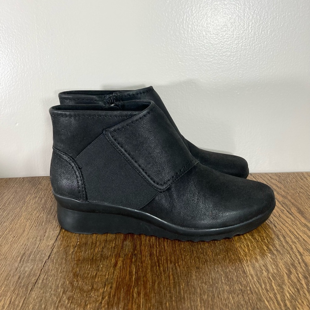 New Clarks Caddell Rush Wedge Ankle Boot Women’s Size 6.5 Black